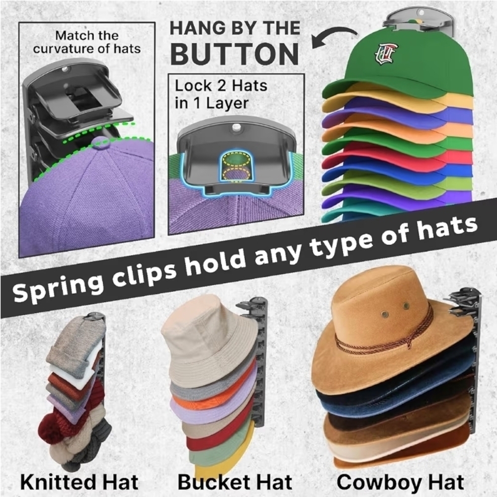 Double Capacity Hat Organizer for Baseball Caps 2 Packs2 Pack Hat Organizer Rack - Picture 5 of 8